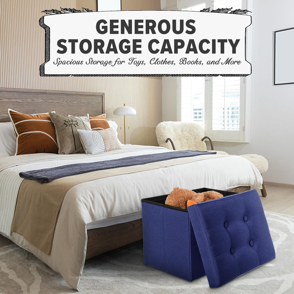 LINMAGCO Ottoman Storage Ottoman with Storage Small Foot Rest Stool Under Desk Stool Short Folding Footrest Linen Cloth Dark Gray 16X12X12IN