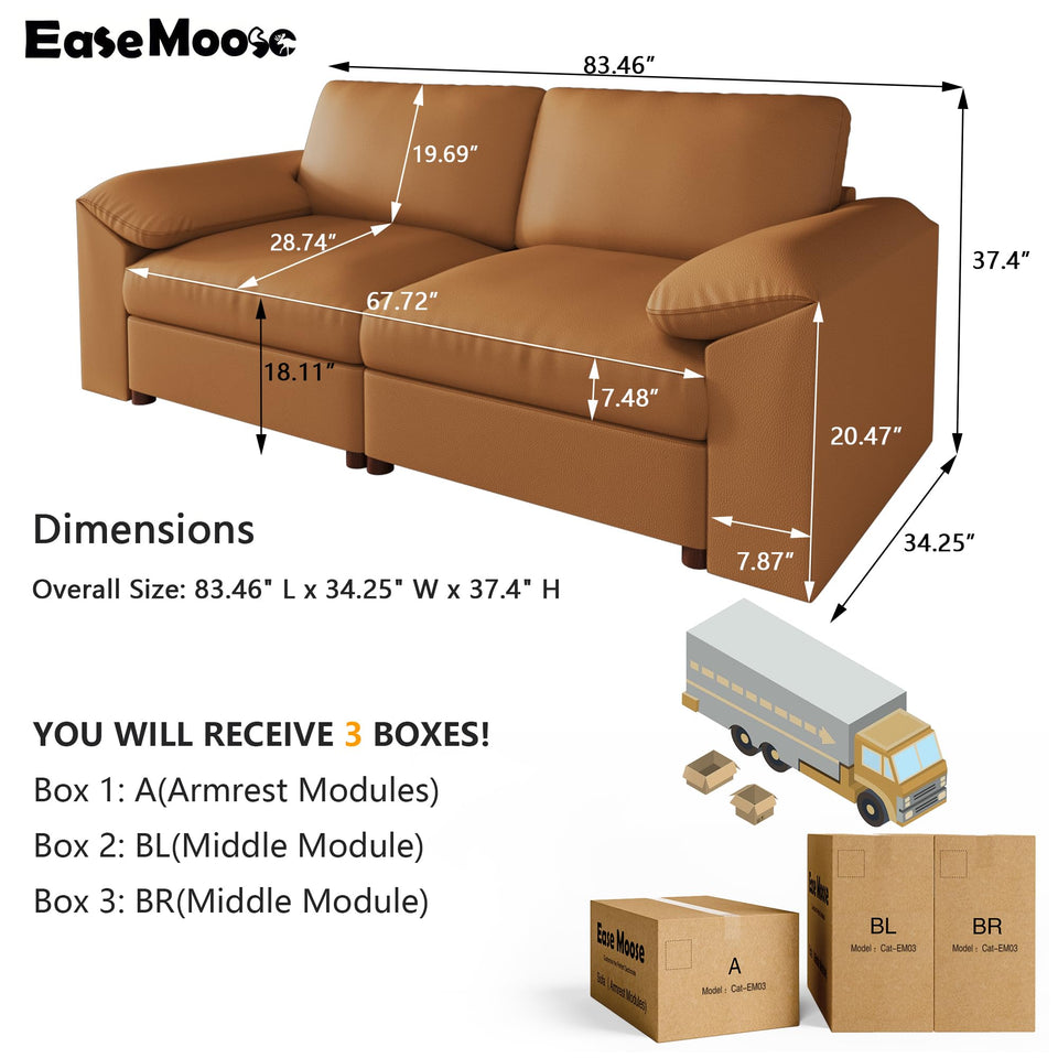 EASE MOOSE Leather Sectional Couch, Oversized Modular Sectional Sofas, Wide Deep Seat Modular Couch, Scratch Resistant Faux Leather Material, L Shaped Sofa for Big Spaces,Beige