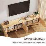 UKAOCAI 86.61'' Tambour TV Stand for 55-85 Inch, Modern Entertainment Center with Large Storage Cabinet & Open Shelves, TV Console with Sliding Doors for Living Room, Bedroom, Natural