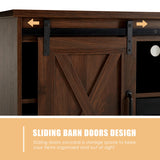 AMERLIFE Fireplace TV Stand with Sliding Barn Door for TVs up to 73", Farmhouse 63" Fireplace Entertainment Center with Storage Cabinets/Adjustable Shelves, Distressed White & Barnwood