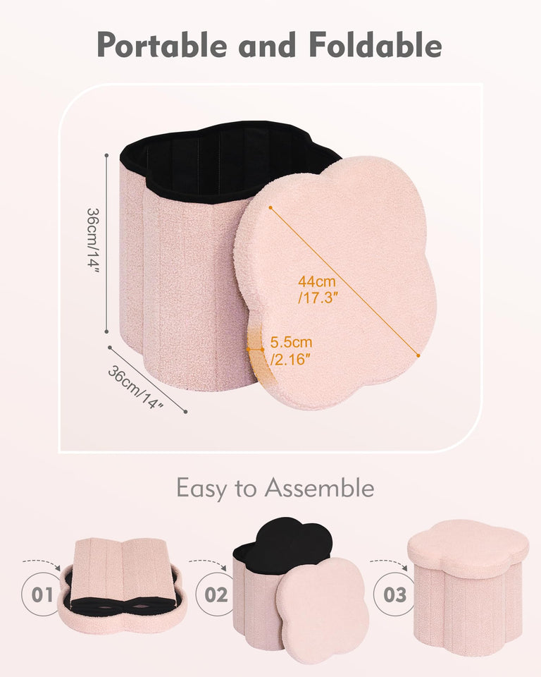 B FSOBEIIALEO Storage Ottoman Cube, Flowers Shaped Ottomans with Storage Foot Stool Footrest for Lving Room, Boucle Ottoman Seat for Dorm Room,Faux Teddy Fur, Cream White 12.6"x12.6"x12.6"