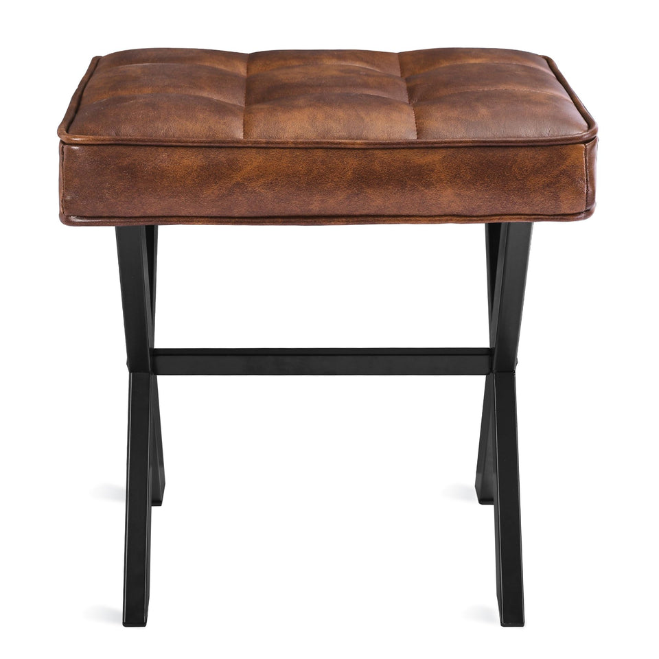 LUE BONA Square Linen Makeup Stool, Metal X Legs, Small Ottoman Stool Chair for Vanity, Modern Padded Seat Foot Rest for Makeup Room, Bathroom