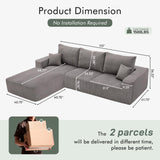 Boneless Sectional Cloud Couch Sofa for Living Room, 112" U-Shaped Modular Modern Lounge Sleeper Black Couches with Chaise, No Assemble, Cordury Compression Upholstered Sofas