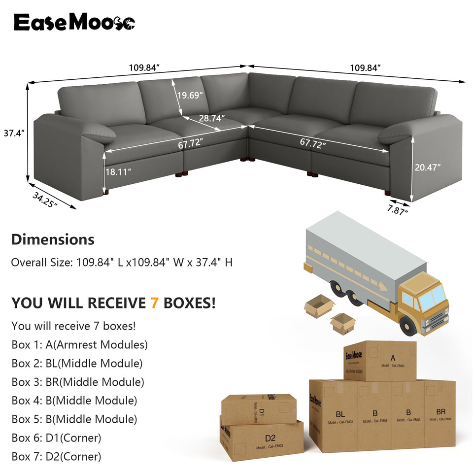EASE MOOSE Leather Sectional Couch, Oversized Modular Sectional Sofas, Wide Deep Seat Modular Couch, Scratch Resistant Faux Leather Material, L Shaped Sofa for Big Spaces,Beige