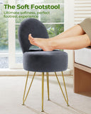 GREENSTELL Small Vanity Stool Chair with Storage and Folding Back, 13" x 13" x 17.7" Faux Fur Soft Ottoman for Teenager, 4 Metal Legs with Anti-Slip Feet, Furry Padded Seat for Makeup, Bedroom, White