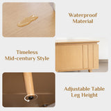 JOINICE, Round Coffee Table with Storage, Mid Century Modern Center Table with Sliding Cabinet Door, Fluted Dining Table for Living Room, Home Small Space, 31.5", Walnut