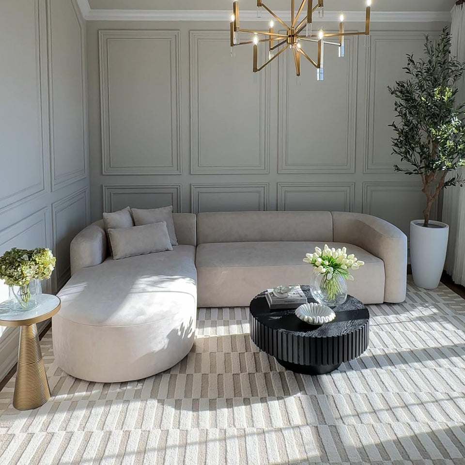 Acanva Luxury Modern Tight Curved Back Velvet Sofa, Minimalist Style Comfy Couch for Living Room Apartment, 3 Seater, Cream