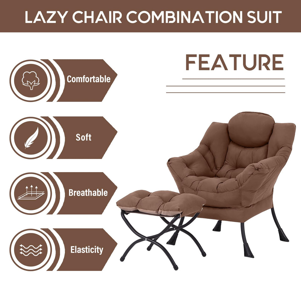 LITA Lazy Chair with Ottoman, Modern Accent Leisure Upholstered Lazy Sofa Armchair, Contemporary Lounge Reading Chair with Armrests and a Side Pocket for Living Room, Bedroom & Small Space, Dark Grey