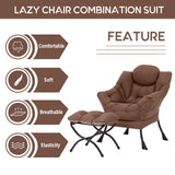 LITA Lazy Chair with Ottoman, Modern Accent Leisure Upholstered Lazy Sofa Armchair, Contemporary Lounge Reading Chair with Armrests and a Side Pocket for Living Room, Bedroom & Small Space, Dark Grey