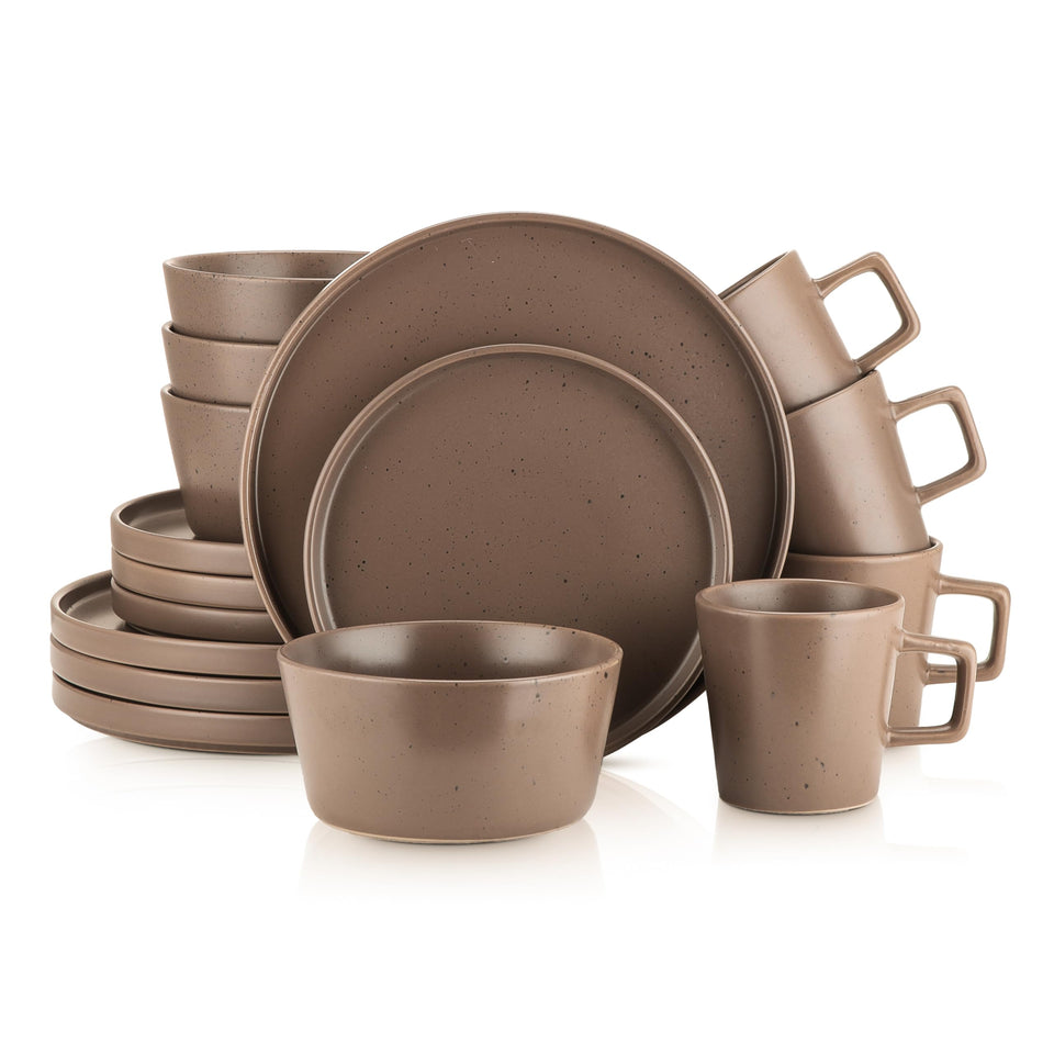 Stone Lain Celina Stoneware 32 Piece Dinnerware Set, Plates and Bowls, Black Matte Dish Collection, Service for 8 – Contemporary Minimalist Style, Microwave & Dishwasher Safe