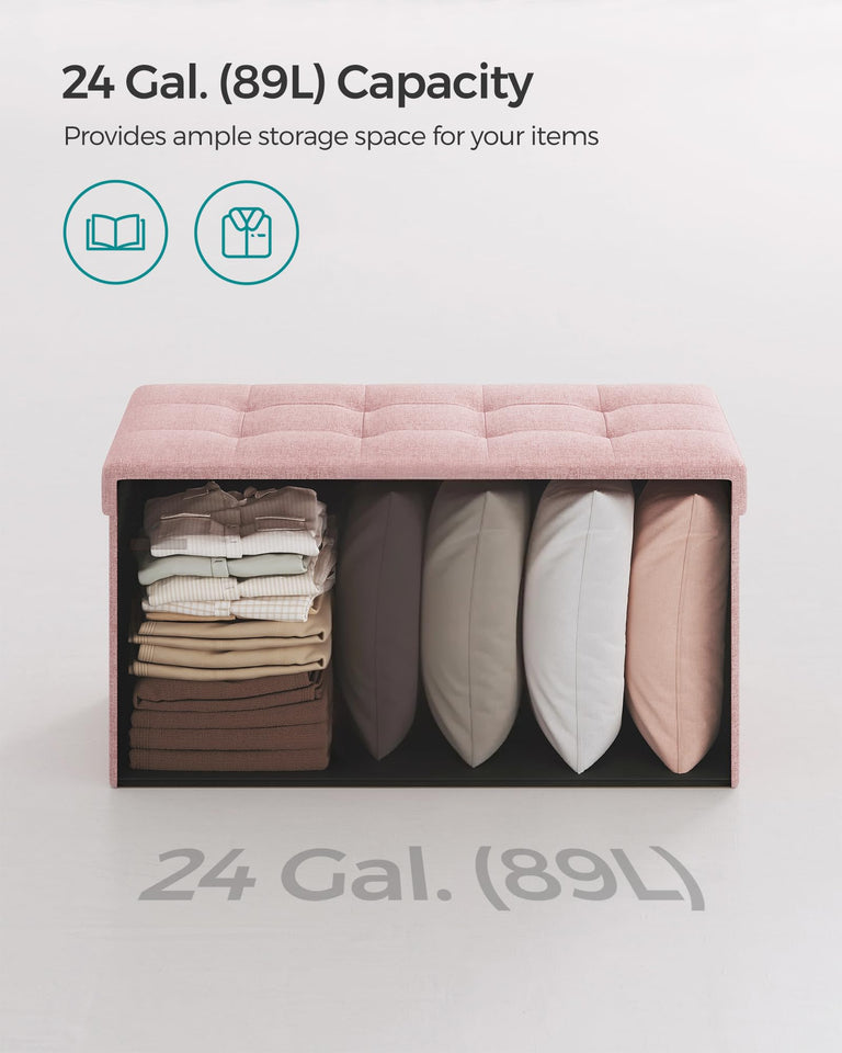 SONGMICS MAZIE Collection - 43 Inches Folding Storage Ottoman Bench, Ottoman Foot Rest, End of Bed Bench, Storage Chest, Load 660 lb, for Living Room, Bedroom, Entryway, Dark Gray ULSF77K