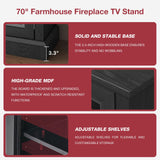 oneinmil 36 Inch 3-Sided Glass Fireplace TV Stand for TVs up to 80", Rustic Media Entertainment Center Console Table with Glass Door Closed Storage, Set of TV Table, White