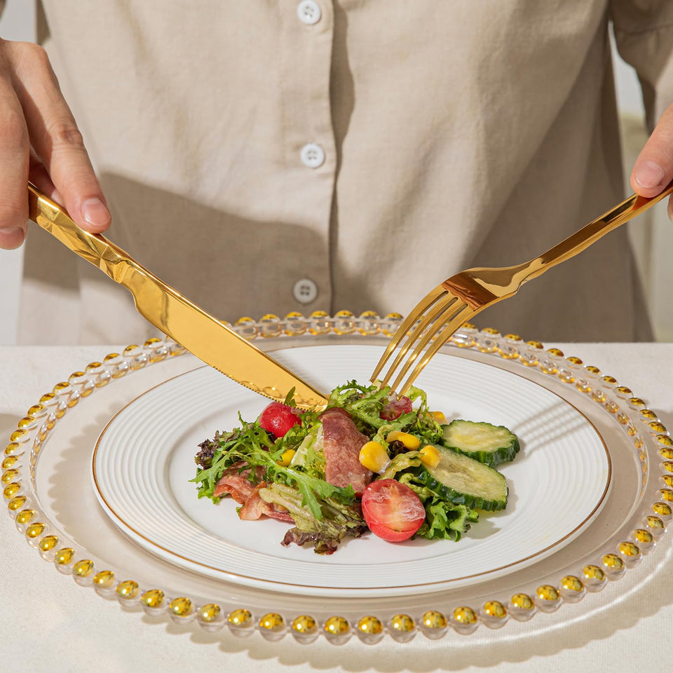 KINGSTONE Silverware Set, Luxury 40 Piece Flatware Set for 8, 18/10 Stainless Steel Cutlery Set with Diamond Cut Pattern for Kitchen, Home, Wedding, Party, Mirror Polished and Dishwasher Safe