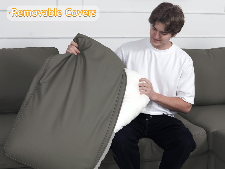 EASE MOOSE Leather Sectional Couch, Oversized Modular Sectional Sofas, Wide Deep Seat Modular Couch, Scratch Resistant Faux Leather Material, L Shaped Sofa for Big Spaces,Beige