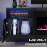 Lemberi Fireplace tv Stand with 36 inch Fireplace Up to 90" TVs, LED Light Entertainment Center and Storage, 80" Modern Wood Media TV Console with Highlight Cabinet for Living Room (White)