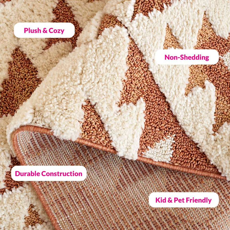 SAFAVIEH Area Rug 8x10 - Moroccan Tassel Shag Collection - Large - Ivory & Brown, Boho Design, Non-Shedding & Easy Cleaning, Plush Pile, Ideal for Living Room, Bedroom, Dining Space (MTS688A)