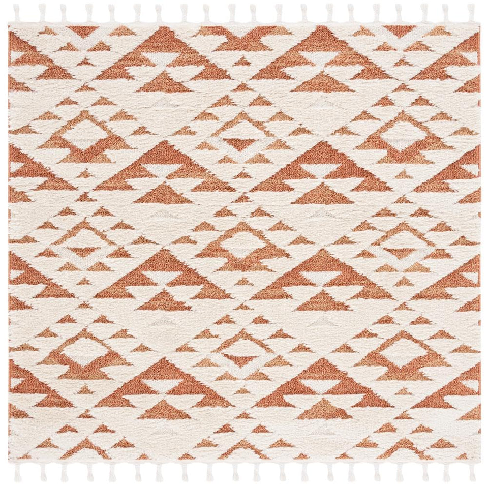 SAFAVIEH Area Rug 8x10 - Moroccan Tassel Shag Collection - Large - Ivory & Brown, Boho Design, Non-Shedding & Easy Cleaning, Plush Pile, Ideal for Living Room, Bedroom, Dining Space (MTS688A)
