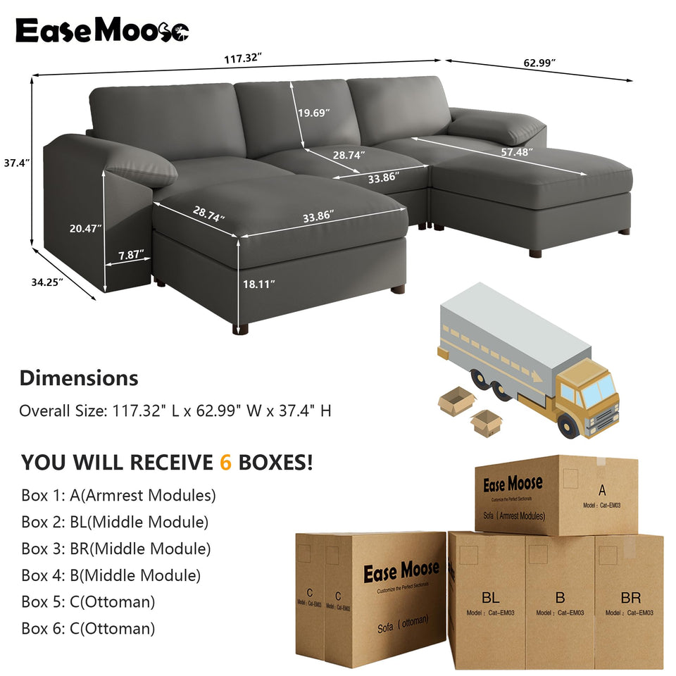 EASE MOOSE Leather Sectional Couch, Oversized Modular Sectional Sofas, Wide Deep Seat Modular Couch, Scratch Resistant Faux Leather Material, L Shaped Sofa for Big Spaces,Beige