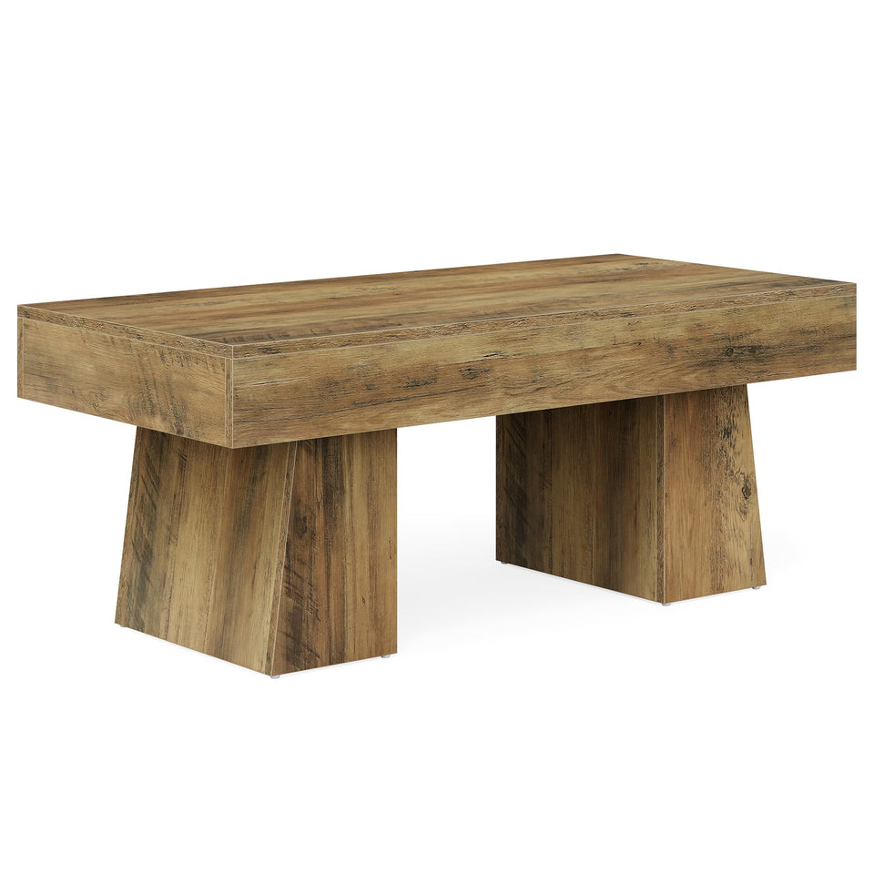 LITTLE TREE Farmhouse Coffee Table, 47 Inches Wooden Rectangular Accent Center Tables with Thick Base, Modern Low Cocktail Tea Furniture for Living Room (Rustic Brown)