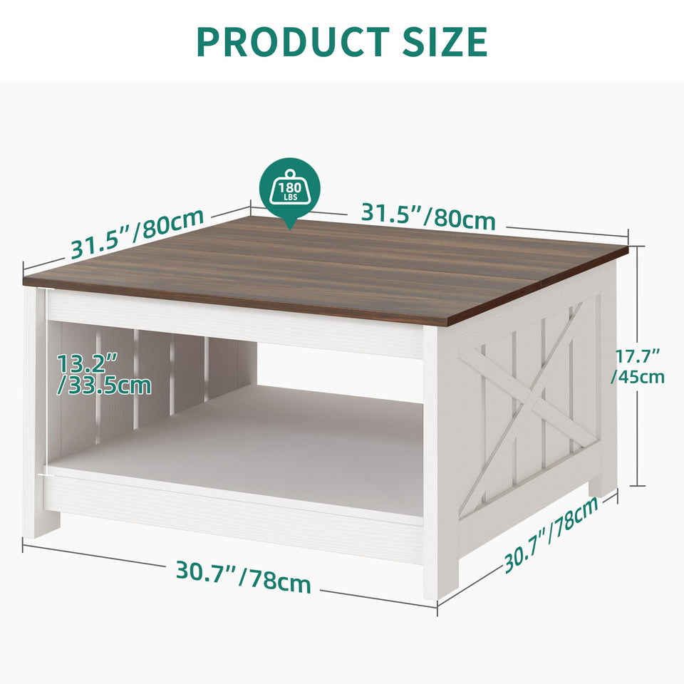 YITAHOME Coffee Table Farmhouse Coffee Table with Storage Rustic Wood Cocktail Table, Square Coffee Tables for Living Meeting Room with Half Open Storage Compartment, Grey Wash