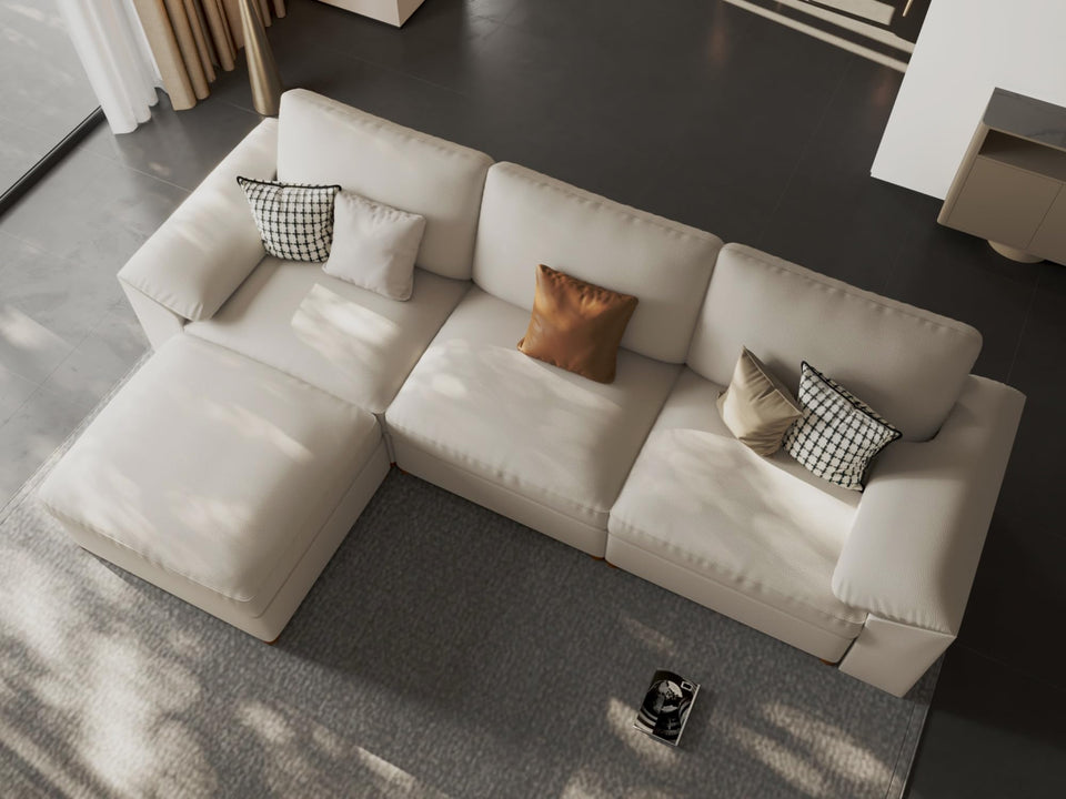 EASE MOOSE Leather Sectional Couch, Oversized Modular Sectional Sofas, Wide Deep Seat Modular Couch, Scratch Resistant Faux Leather Material, L Shaped Sofa for Big Spaces,Beige