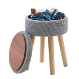 Wimarsbon Pouf Ottoman, 100% Cotton Knitted Boho Footstool, Round Footrest with Non-Skid Wood Legs, Home Décor Handmade Pouffe, Leisure Floor Step Stool for Living Room (Beige)