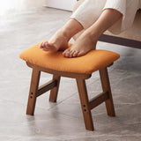 Foot Stool,Ottoman,Bamboo Small Sofa Foot Rest Under Desk,Extra Seating for Living Room, Bedroom and Kitchen(Brown Stool Legs - Beige Surface)