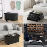 DocSafe Storage Ottoman with Lock,Fireproof Folding Ottoman Foot Rest Stool Storage Chest with Storage Safe for Important Documents,Waterproof 17 Inches Short Ottoman Foot Stool with Handles,Black