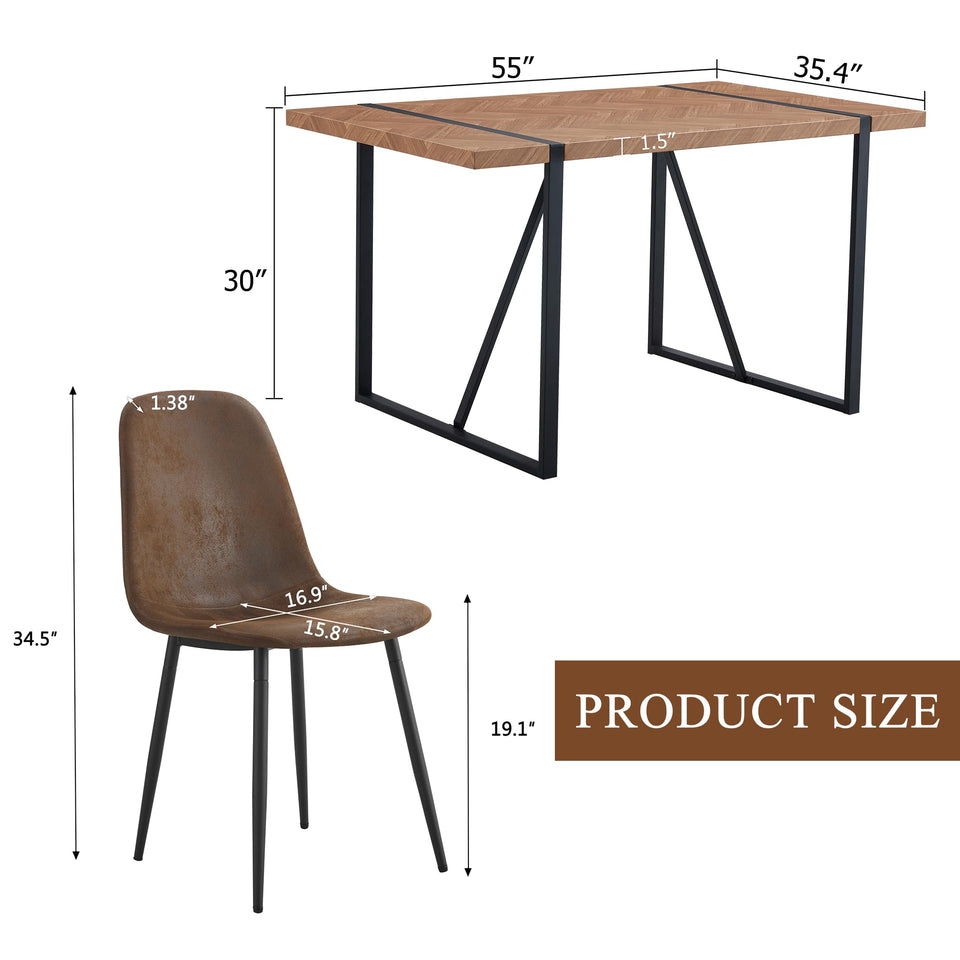 MUUOKY Dining Table Set for 4, Modern 55'' Wood Dinette Table Set for 4 with Fabric Dining Chairs,Table and Chairs Set of 4,Ideal for Kitchen Dining Room