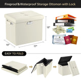 DocSafe Storage Ottoman with Lock,Fireproof Folding Ottoman Foot Rest Stool Storage Chest with Storage Safe for Important Documents,Waterproof 17 Inches Short Ottoman Foot Stool with Handles,Black