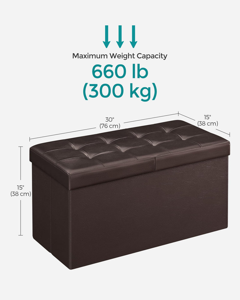 SONGMICS MAZIE Collection - 30 Inches Storage Ottoman Bench with Flipping Lid, Storage Chest Footstool, Load 660 lb, for Entryway, Living Room, Bedroom, Synthetic Leather, Black ULSF45BK