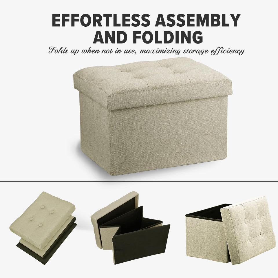 LINMAGCO Ottoman Storage Ottoman with Storage Small Foot Rest Stool Under Desk Stool Short Folding Footrest Linen Cloth Dark Gray 16X12X12IN