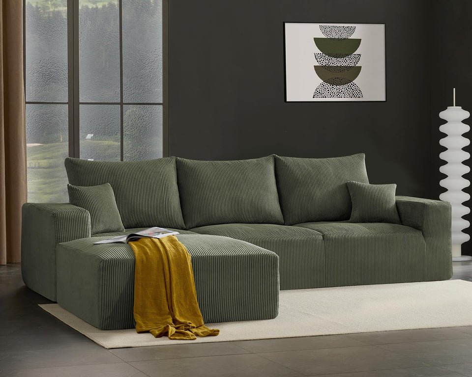 Boneless Sectional Cloud Couch Sofa for Living Room, 112" U-Shaped Modular Modern Lounge Sleeper Black Couches with Chaise, No Assemble, Cordury Compression Upholstered Sofas