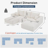 Sectional Cloud Boneless Sofa Couches for Living Room-113'' Beige 3 Seater U-Shaped Modern Lounge Couch-No Assembly Modular Corduroy Convertible Sponge Sleeper Sofas with Chaise for Home House