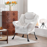 Welnow Lazy Chair with Ottoman, Modern Lounge Accent Chair with Armrests and a Side Pocket, Leisure Sofa Armchair, Reading Armchair with Footrest for Small Space, Dark Grey