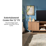 Walker Edison Chloe Curved Reeded TV Stand, Sliding Doors, 65 Inch, 60 inch, Mocha