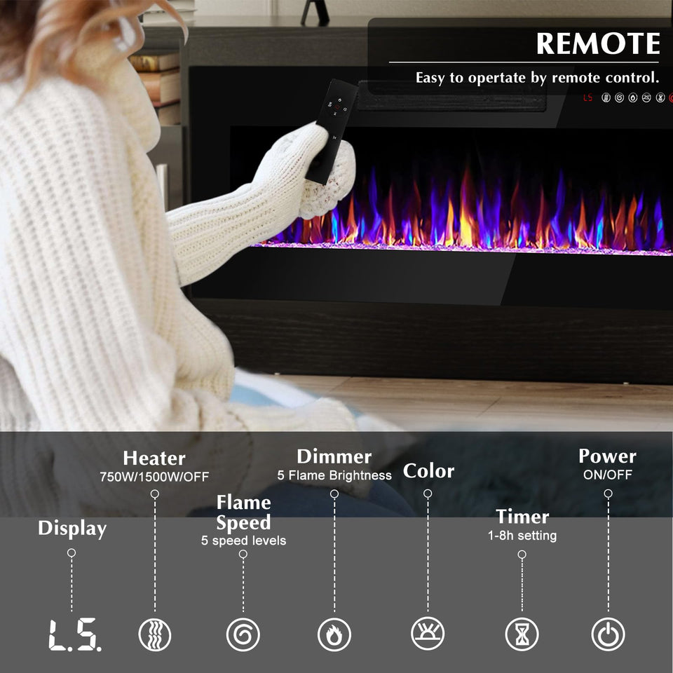 Lemberi Fireplace tv Stand with 36 inch Fireplace Up to 90" TVs, LED Light Entertainment Center and Storage, 80" Modern Wood Media TV Console with Highlight Cabinet for Living Room (White)