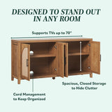 Walker Edison Sasha 4-Door Reeded Sideboard Buffet with Cord Management, 70 Inch, Coastal Oak