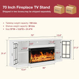 oneinmil 36 Inch 3-Sided Glass Fireplace TV Stand for TVs up to 80", Rustic Media Entertainment Center Console Table with Glass Door Closed Storage, Set of TV Table, White