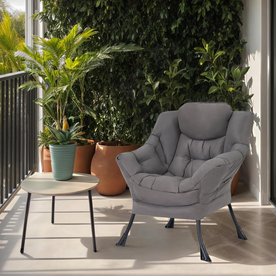 Welnow Lazy Chair with Ottoman, Modern Lounge Accent Chair with Armrests and a Side Pocket, Leisure Sofa Armchair, Reading Armchair with Footrest for Small Space, Dark Grey