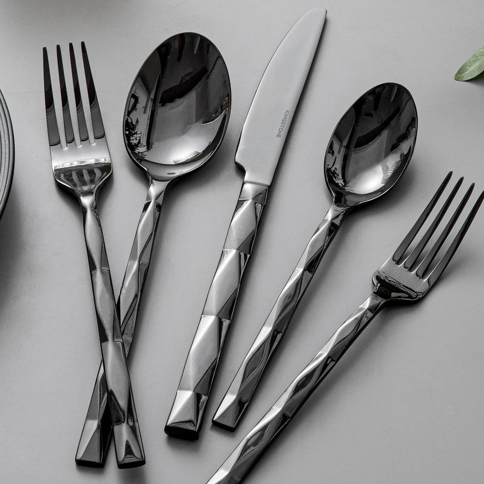 KINGSTONE Silverware Set, Luxury 40 Piece Flatware Set for 8, 18/10 Stainless Steel Cutlery Set with Diamond Cut Pattern for Kitchen, Home, Wedding, Party, Mirror Polished and Dishwasher Safe