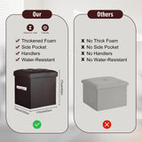 Storage Ottoman Foot Rest Stool, Foldable Leather Footstool Storage Bench with Thicker Foam Padded Seat. Foot Rest Under Desk for Living Room Bedroom 350 lbs, 17x13x13 in, Brown