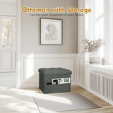 Storage Ottoman with Extra Thick Foam Padded Seat, Foldable Foot Rest Stool with Linen Fabric, 43L Ottoman with Storage Bench for Bedroom Living Room, Holds Up to 300lbs, 17x13x13in, Dark Gray