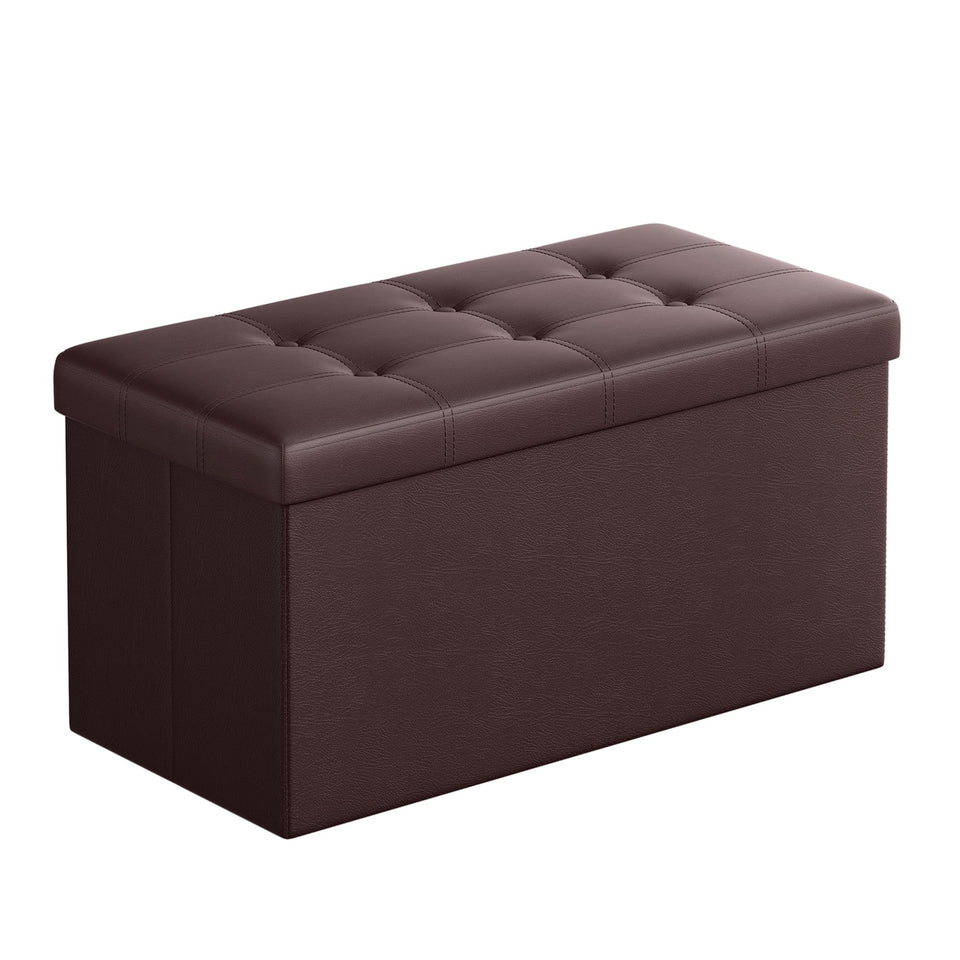 SONGMICS MAZIE Collection - 43 Inches Folding Storage Ottoman Bench, Ottoman with Storage, Foot Rest Stool, Load 660 lb, for Living Room, Synthetic Leather, Black ULSF701