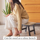 Foot Stool,Ottoman,Bamboo Small Sofa Foot Rest Under Desk,Extra Seating for Living Room, Bedroom and Kitchen(Brown Stool Legs - Beige Surface)