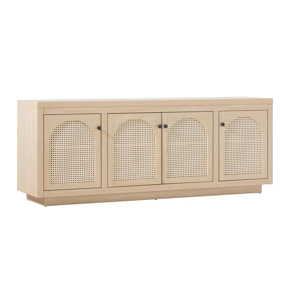Walker Edison Sasha 4-Door Reeded Sideboard Buffet with Cord Management, 70 Inch, Coastal Oak
