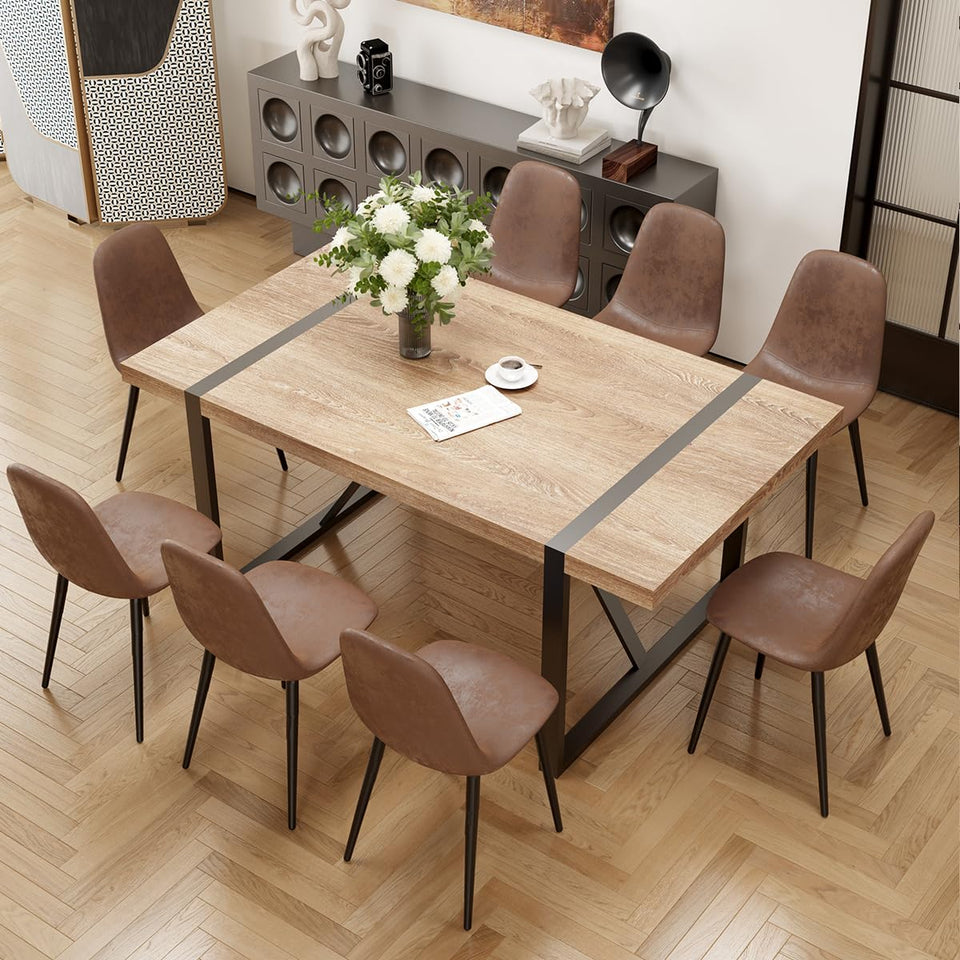 MUUOKY Dining Table Set for 4, Modern 55'' Wood Dinette Table Set for 4 with Fabric Dining Chairs,Table and Chairs Set of 4,Ideal for Kitchen Dining Room