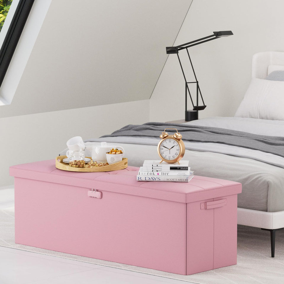 DocSafe Storage Ottoman with Lock,Fireproof Folding Ottoman Foot Rest Stool Storage Chest with Storage Safe for Important Documents,Waterproof 17 Inches Short Ottoman Foot Stool with Handles,Black