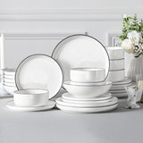 MALACASA Plates and Bowls Sets, 24 Pieces Modern Porcelain Dinnerware Set for 6 Ceramic Dishware Dishes White Kitchen Dinner Dining Ware Set wtih Black Rim Microwave and Dishwasher Safe, Series LUNA