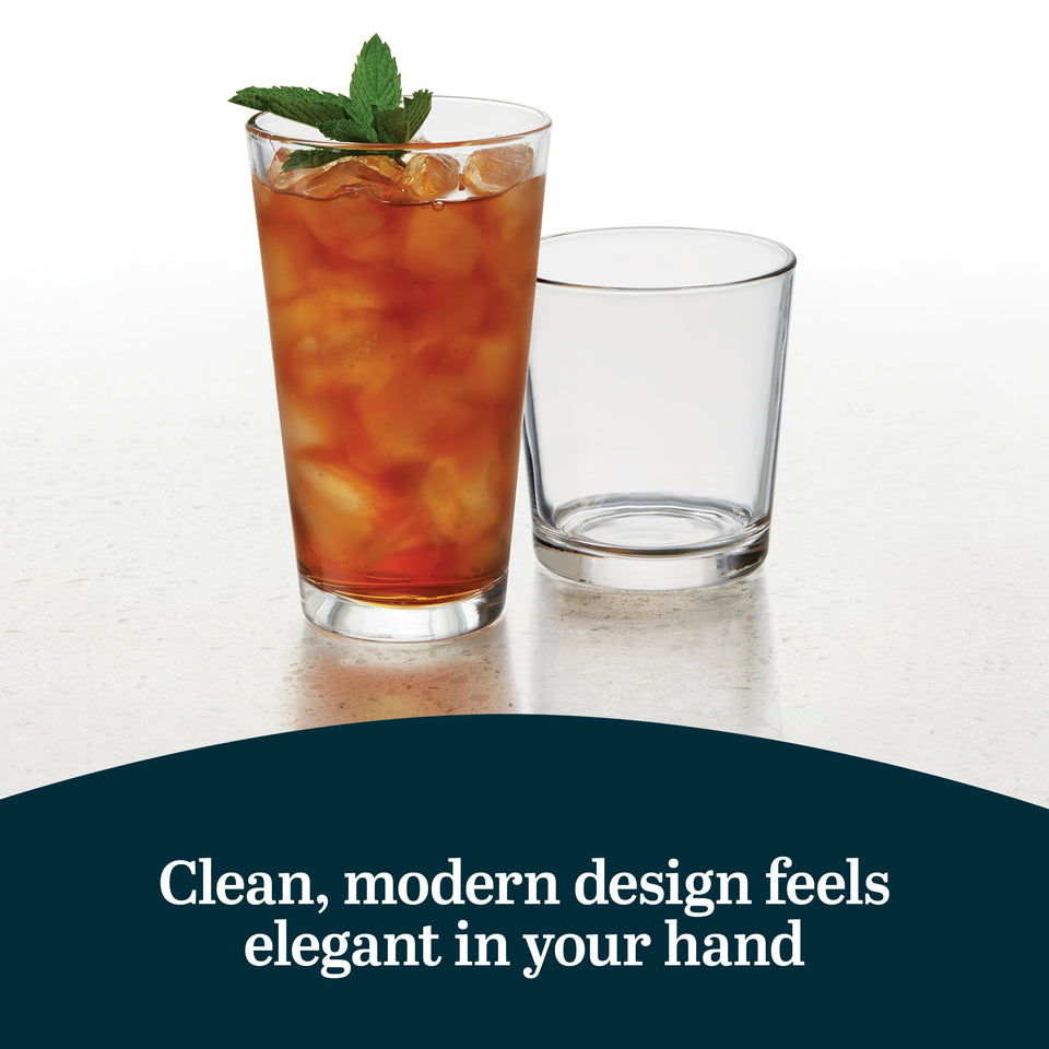 Libbey Ascent Tumbler and Rocks Drinking Glasses Set of 16, Glass Drinking Glasses with Curvature, Versatile Glassware Set for Parties and More